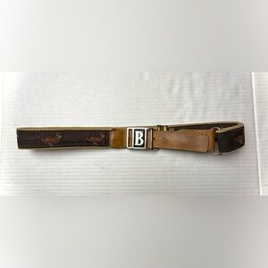 Vintage Leather And Fabric Belt Deer Men’s 44.5”‎ Hunting Woodland Buck Buckle